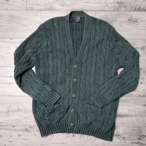 green J. Crew cable knit cardigan sweater